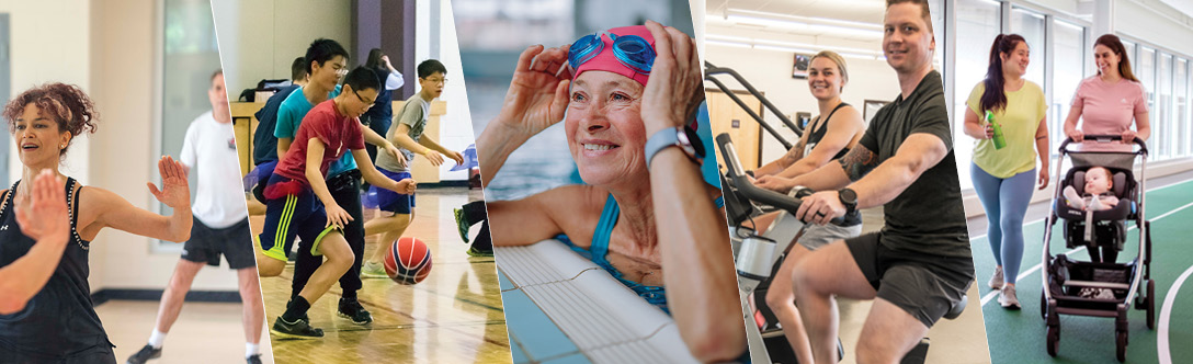 Collage of people working out and participating in activities
