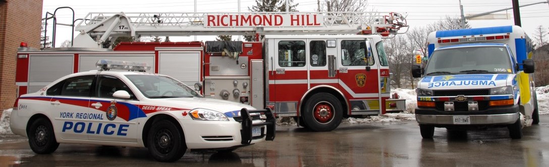 Richmond Hill police car, fire truck and ambulance