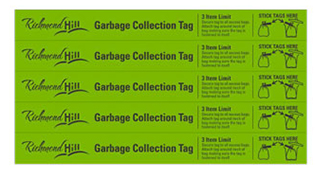 Image of a set of 5 garbage tags